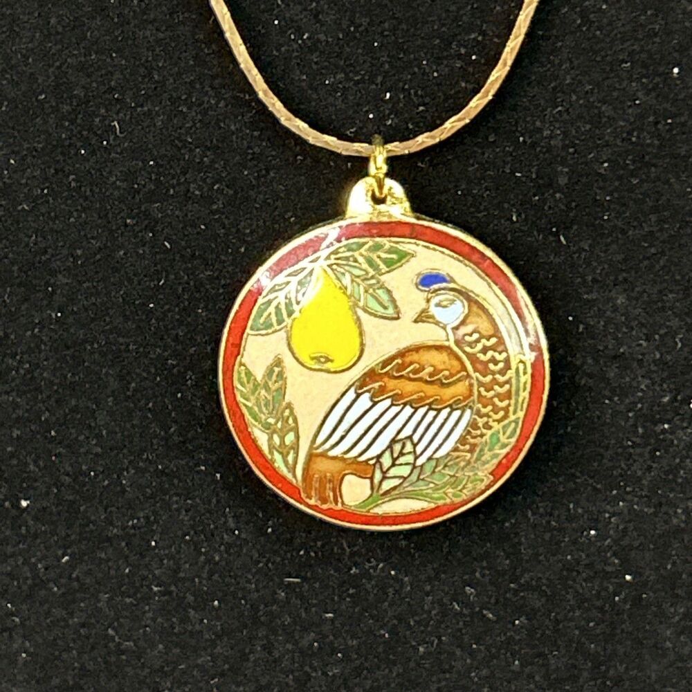 1995 Hallmark Cloisonné Partridge In A Pear Tree Christmas Charm Pendant